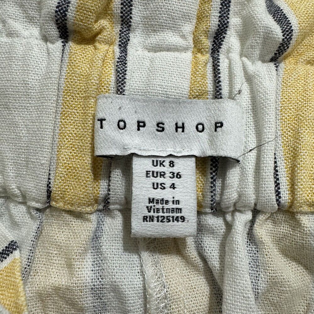 Top Shop Women's 8 Summer Striped Yellow White High Waisted Trouser Pants Linen - Picture 4 of 12